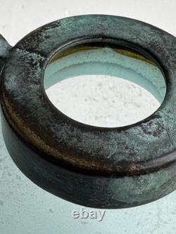 Vase en verre d'art Silvestri soufflé à la bouche Scavo turquoise Pulegoso avec un dessus vert-de-gris