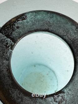 Vase en verre d'art Silvestri soufflé à la bouche Scavo turquoise Pulegoso avec un dessus vert-de-gris