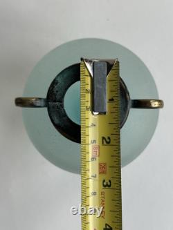 Vase en verre d'art Silvestri soufflé à la bouche Scavo turquoise Pulegoso avec un dessus vert-de-gris