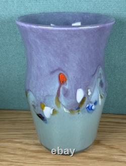 Vase en verre d'art Strathearn vintage vert/lilas avec saumon bondissant et plat assorti