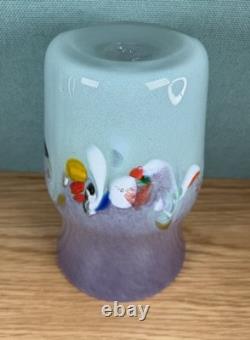 Vase en verre d'art Strathearn vintage vert/lilas avec saumon bondissant et plat assorti