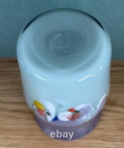 Vase en verre d'art Strathearn vintage vert/lilas avec saumon bondissant et plat assorti