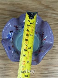 Vase en verre d'art Strathearn vintage vert/lilas avec saumon bondissant et plat assorti