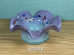 Vase en verre d'art Strathearn vintage vert/lilas avec saumon bondissant et plat assorti