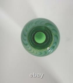 Vase en verre d'art Vintage signé Steven Main 1989 en coffret 7 Main Studio vert clair