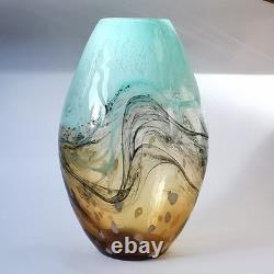 Vase en verre d’art ambré de grande taille, style Murano, abstrait, soufflé à la main, studio (non signé)