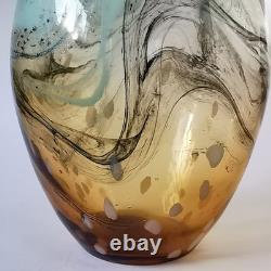Vase en verre d’art ambré de grande taille, style Murano, abstrait, soufflé à la main, studio (non signé)