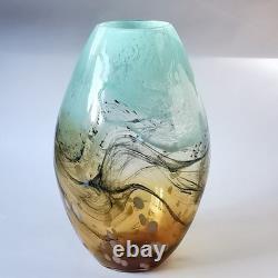 Vase en verre d’art ambré de grande taille, style Murano, abstrait, soufflé à la main, studio (non signé)