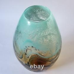 Vase en verre d’art ambré de grande taille, style Murano, abstrait, soufflé à la main, studio (non signé)