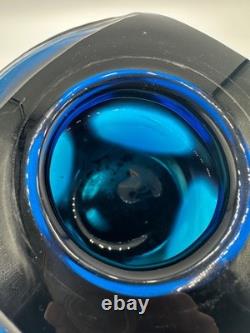 Vase en verre d'art battuto Murano vintage rare, bleu sculpté, Carlo Scarpa, Italie