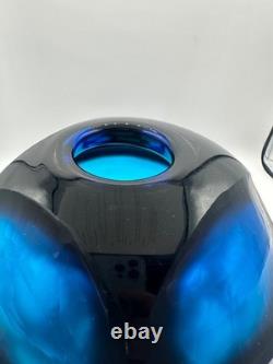 Vase en verre d'art battuto Murano vintage rare, bleu sculpté, Carlo Scarpa, Italie