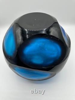 Vase en verre d'art battuto Murano vintage rare, bleu sculpté, Carlo Scarpa, Italie