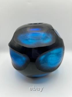 Vase en verre d'art battuto Murano vintage rare, bleu sculpté, Carlo Scarpa, Italie