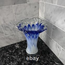 Vase en verre d'art bleu balancé vintage italien de Murano