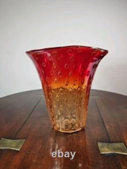 Vase en verre d'art bullicante rouge et or soufflé à la main de Murano vénitien des années 1960
