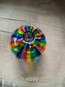 Vase en verre d'art de Murano, petit vase en verre soufflé à la main, rayé arc-en-ciel, vintage d'occasion
