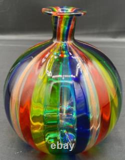 Vase en verre d'art de Murano, petit vase en verre soufflé à la main, rayé arc-en-ciel, vintage d'occasion