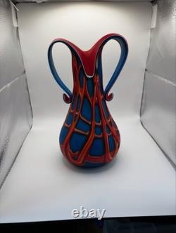 Vase en verre d'art de l'artiste russe E ZAREH Baijan, récipient en rouge et bleu
