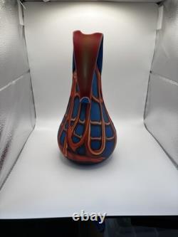 Vase en verre d'art de l'artiste russe E ZAREH Baijan, récipient en rouge et bleu