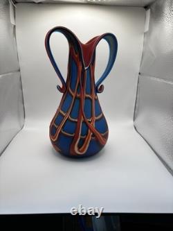 Vase en verre d'art de l'artiste russe E ZAREH Baijan, récipient en rouge et bleu