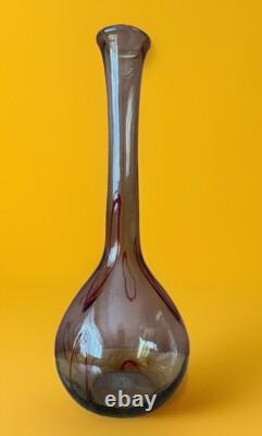Vase en verre d'art de studio maltais rare avec des tourbillons rouges et ambre, grand, 41 cm