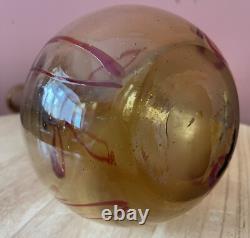 Vase en verre d'art de studio maltais rare avec des tourbillons rouges et ambre, grand, 41 cm