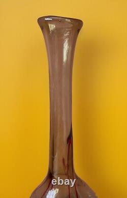 Vase en verre d'art de studio maltais rare avec des tourbillons rouges et ambre, grand, 41 cm