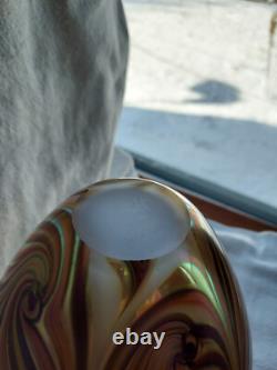 Vase en verre d'art de studio signé Eickholt 2010 Plume dorée PRIX RÉDUIT