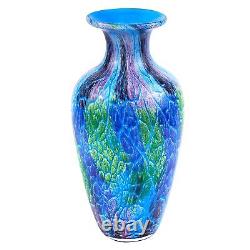 Vase en verre d'art de style Murano Badash Firestorm de 10 pouces de hauteur, soufflé à la bouche et décoratif