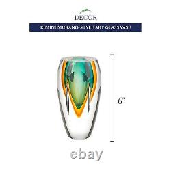 Vase en verre d'art de style Murano Badash Rimini de 6 pouces de haut - Vase à bulbe en verre soufflé à la bouche