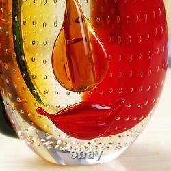 Vase en verre d'art de style Murano avec un visage de 12,6 pouces de hauteur soufflé à la bouche