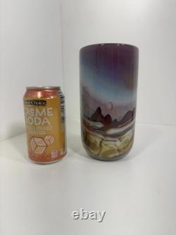 Vase en verre d'art de style moderne, signé RICK MILLER 10/84, paysage, rare à trouver