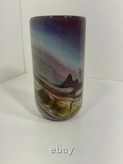 Vase en verre d'art de style moderne, signé RICK MILLER 10/84, paysage, rare à trouver