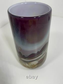 Vase en verre d'art de style moderne, signé RICK MILLER 10/84, paysage, rare à trouver