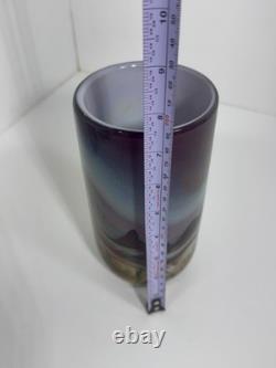 Vase en verre d'art de style moderne, signé RICK MILLER 10/84, paysage, rare à trouver