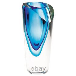 Vase en verre d'art décoratif de style moderne et élégant en verre de Murano, couleur azur, de 9 pouces.