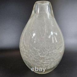 Vase en verre d'art du 20ème siècle effet craquelé blanc intérieur 23,5 cm 3,906 kg