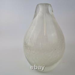 Vase en verre d'art du 20ème siècle effet craquelé blanc intérieur 23,5 cm 3,906 kg