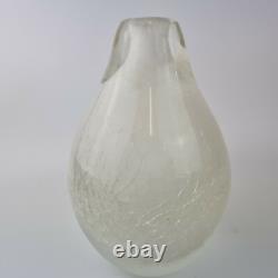 Vase en verre d'art du 20ème siècle effet craquelé blanc intérieur 23,5 cm 3,906 kg