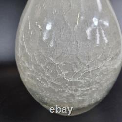Vase en verre d'art du 20ème siècle effet craquelé blanc intérieur 23,5 cm 3,906 kg