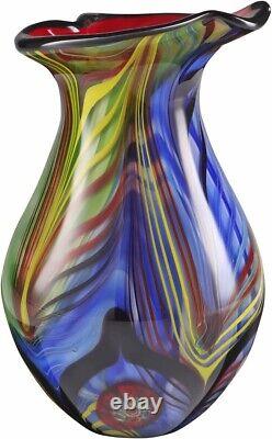 Vase en verre d'art en forme de larme de Murano de 13,5 pouces de hauteur avec lèvre angulaire pour la décoration intérieure.
