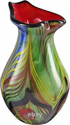 Vase en verre d'art en forme de larme de Murano de 13,5 pouces de hauteur avec lèvre angulaire pour la décoration intérieure.