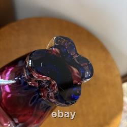 Vase en verre d'art en forme de tête de chat en verre Sommerso de canneberge Chribska Joseph Hospodka République tchèque