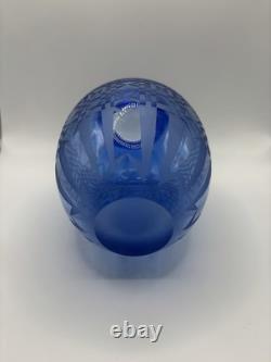 Vase en verre d’art gravé bleu cobalt signé Gary Genetti, motifs géométriques, verre d’atelier 5