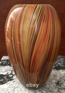Vase en verre d'art italien de style Mid Century Modern, à plume tirée, Italie, 8½ x 6.