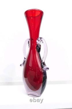 Vase en verre d'art italien vintage Murano vénitien rouge lilas sommerso éclat de manganèse