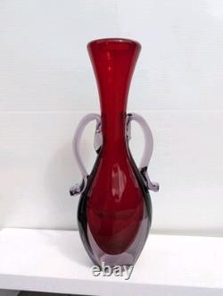 Vase en verre d'art italien vintage Murano vénitien rouge lilas sommerso éclat de manganèse