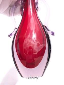 Vase en verre d'art italien vintage Murano vénitien rouge lilas sommerso éclat de manganèse