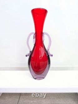 Vase en verre d'art italien vintage Murano vénitien rouge lilas sommerso éclat de manganèse