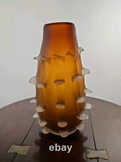 Vase en verre d'art italien vintage du milieu du siècle, satiné, corroso, tiré.